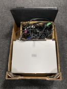 A box of four laptops; Dell, Siemens, Acer,