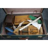 A mid 20th century luggage case, pond yacht,