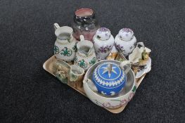 A tray of Maling fruit bowl and lustre vase,