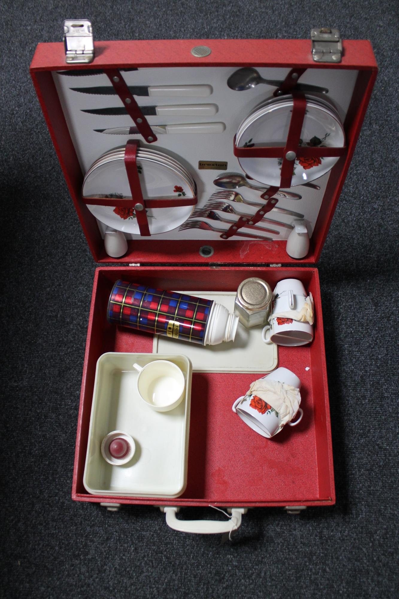 A mid 20th century Brexton cased picnic set