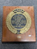 A cast iron LNER locomotive speed record plaque, dated 3rd July 1938, mounted on board,