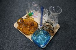 A tray of antique and later glass ware to include Caithness vase,
