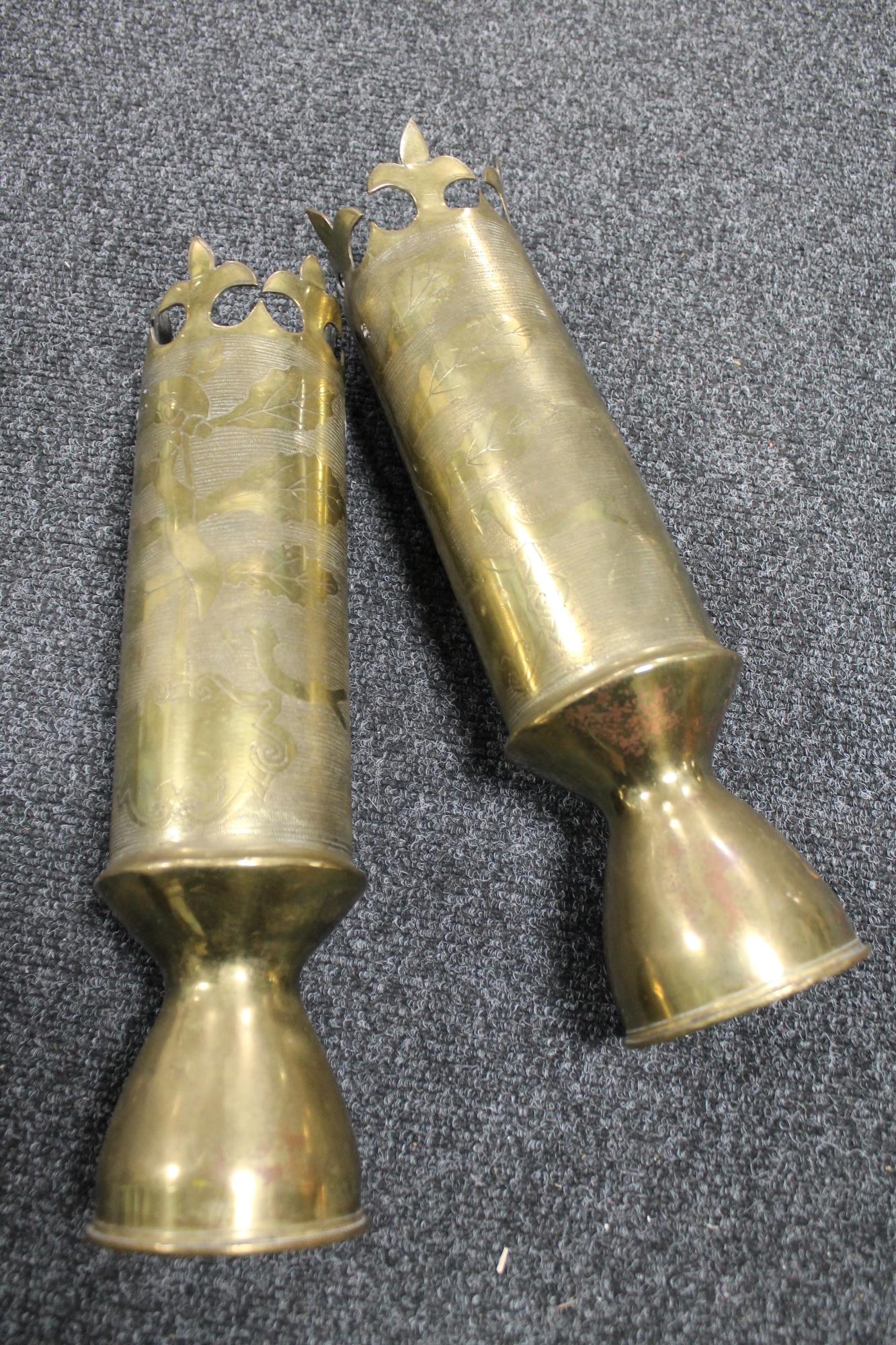 Two early 20th century brass trench art shells