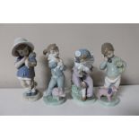 Four Nao figures, girls with flower, girl with lamb etc.
