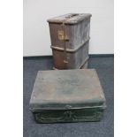 An early 20th century tin trunk and a Bentwood travelling trunk.