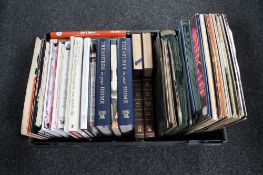 A box of LP records and books, antique reference,