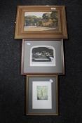 A framed Henry Daniels oil on board of a lakeside cottage and a framed Graham Clark signed print