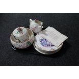 A tray of four Royal Albert Flowers from the gardens of The Queen Mother plates with certificates,