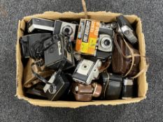 A box of a large quantity of vintage cameras