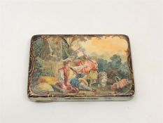 An early nineteenth century Dieppe ivory card case, depicting a classical landscape with two lovers,