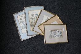 Five gilt framed colour prints depicting ladies in Victorian dress