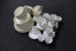 A tray of nineteen pieces of Royal Copenhagen tea china and twenty-five pieces of Wedgwood tea and