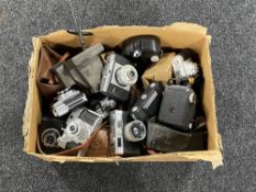 A box of a large quantity of vintage cameras