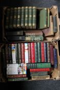 Two boxes of hardbacked books, nine volumes of Waverley novels,