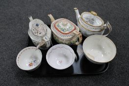 A tray of three English china teapots together with three basins