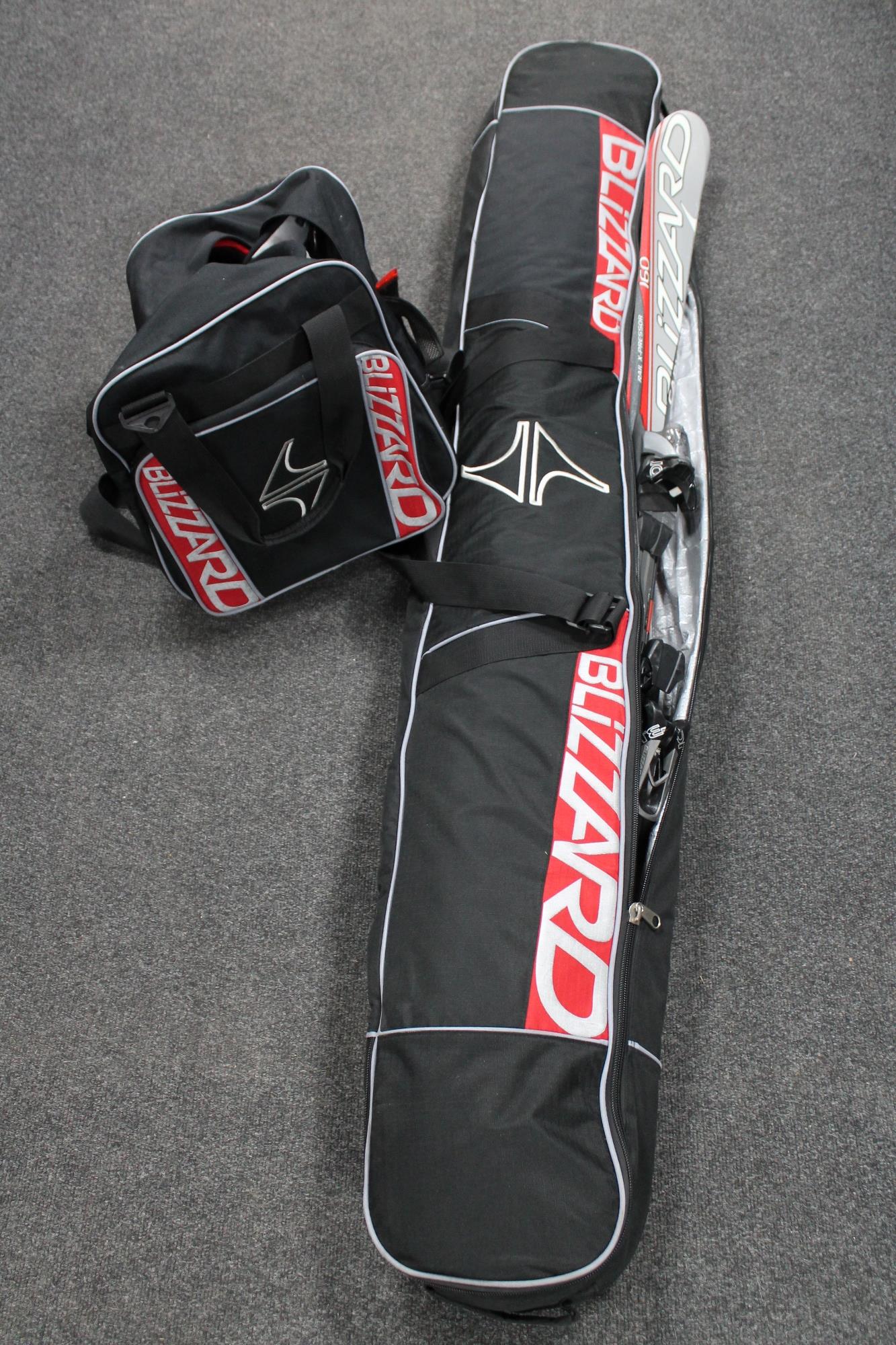 A Blizzard ski and ski boot bag containing pair of Blizzard skis and boots