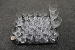 A tray of assorted antique and later drinking glasses