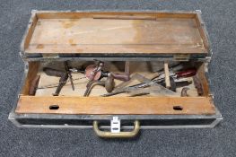 A 20th century wooden joiner's box containing a small quantity of joinery tools