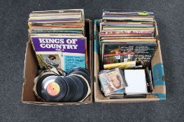 Two boxes of vinyl records and CD's to include Elvis, Rod Stewart,