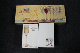 A boxed set of six Royal Crystal Rock wine glasses and two further boxes of Luminarc champagne