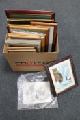 A box containing a large quantity of assorted framed pictures and prints