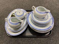 A tray of 20th century Chinese blue and white porcelain tea china