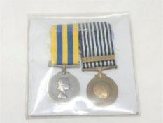 A pair of Korea medals named to P/SSX 722284 C. Dorney A.B. R.N.