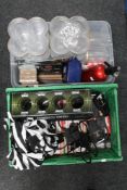 Two boxes of pub accessories, drinks holders, Carling t-shirts, Pimms glasses,