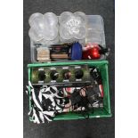 Two boxes of pub accessories, drinks holders, Carling t-shirts, Pimms glasses,