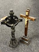 Two early 20th century wooden crucifixes