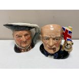 Two large Royal Doulton character jugs - Henry VIII D6442 and Winston Churchill D6907 with