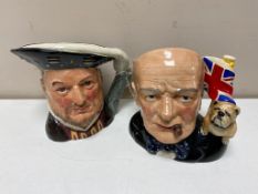 Two large Royal Doulton character jugs - Henry VIII D6442 and Winston Churchill D6907 with