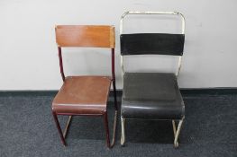 Two mid century tubular metal framed dining chairs