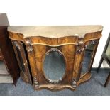 A Victorian rosewood serpentine front triple mirror door sideboard (no marble top)