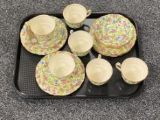 A tray of six Royal Winton Kew chintz china trios