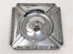 A large Lindisfarne silver ashtray, Walker & Hall,