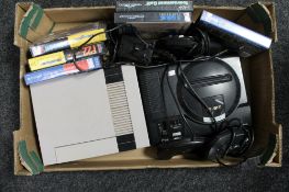 A box of Nintendo entertainment system, Megadrive and controllers,
