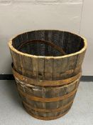 Two oak coopered whisky barrel planters