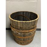 Two oak coopered whisky barrel planters