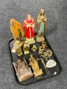 A tray of antique and later religious figures