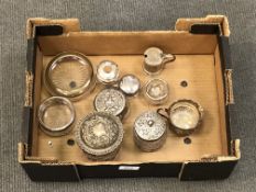 A box of silver items; lidded pots,