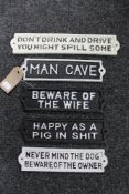 Five cast iron signs - Beware of the wife,