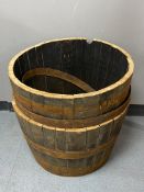 Two oak coopered whisky barrel planters