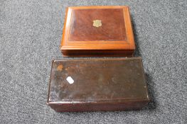 A Victorian mahogany cutler box together with an Edwardian wooden caddy