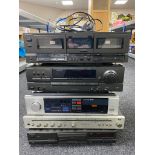 Five hifi separates to include Technics double cassette deck, stereo receiver and CD player,