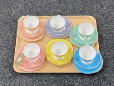 A tray of six Colclough china trios