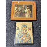 A gilt framed antiquarian print depicting Jesus together with one other framed religious picture