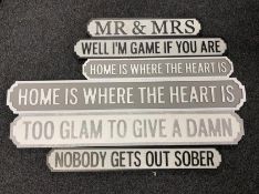 Six assorted wooden signs - Home is Where The Heart Is,