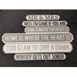 Six assorted wooden signs - Home is Where The Heart Is,