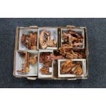 A box of wooden articulated toys